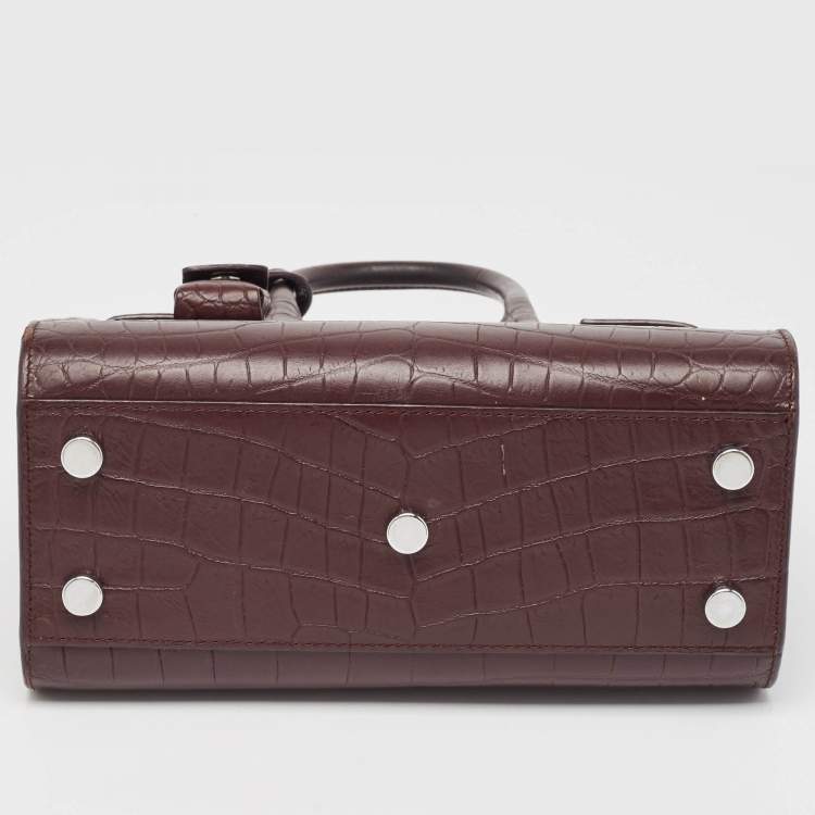 Pre Owned Saint Laurent Burgundy Croc Embossed Leather Nano Classic Sac De Jour Tote