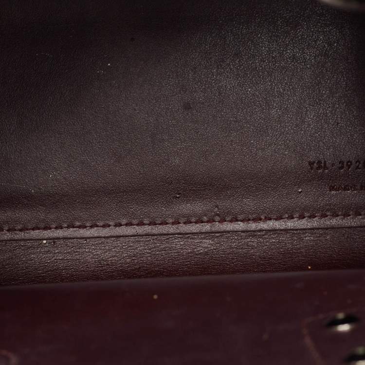 Pre Owned Saint Laurent Burgundy Croc Embossed Leather Nano Classic Sac De Jour Tote