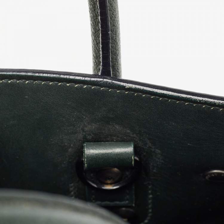 Pre Owned Saint Laurent Dark Green Leather Baby Classic Sac De Jour Tote