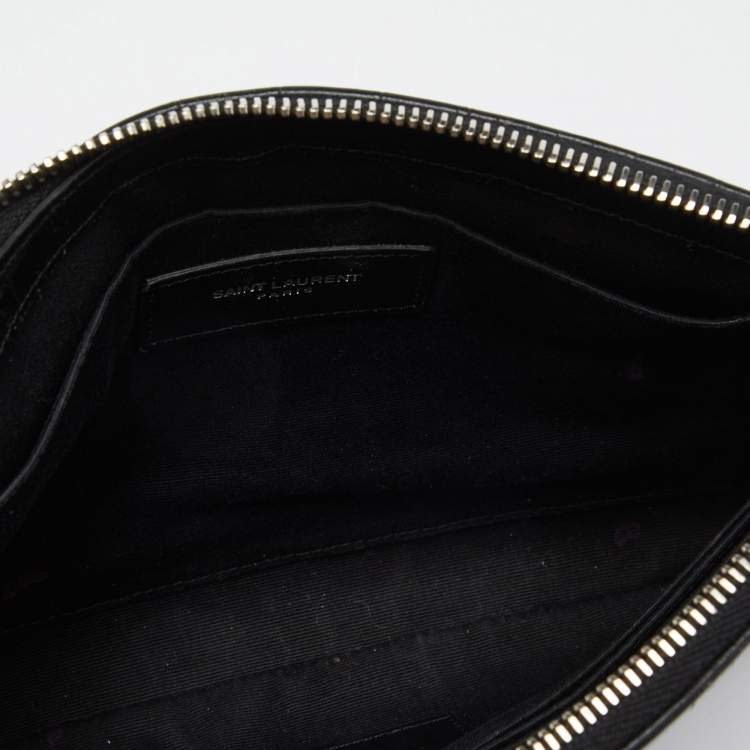 Pre Owned Saint Laurent Black Croc Embossed Leather Monogram Zip Pouch