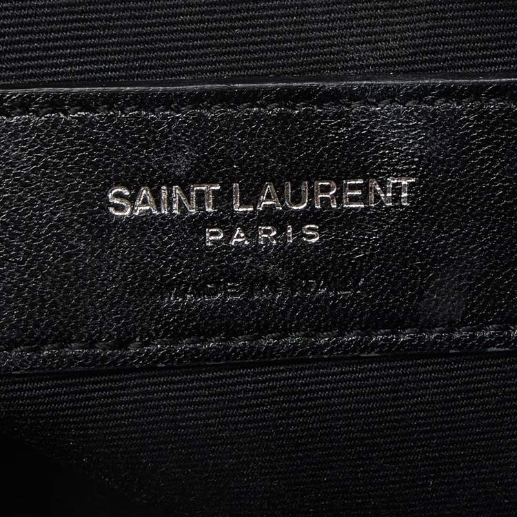 Pre Owned Saint Laurent Black Croc Embossed Leather Monogram Zip Pouch