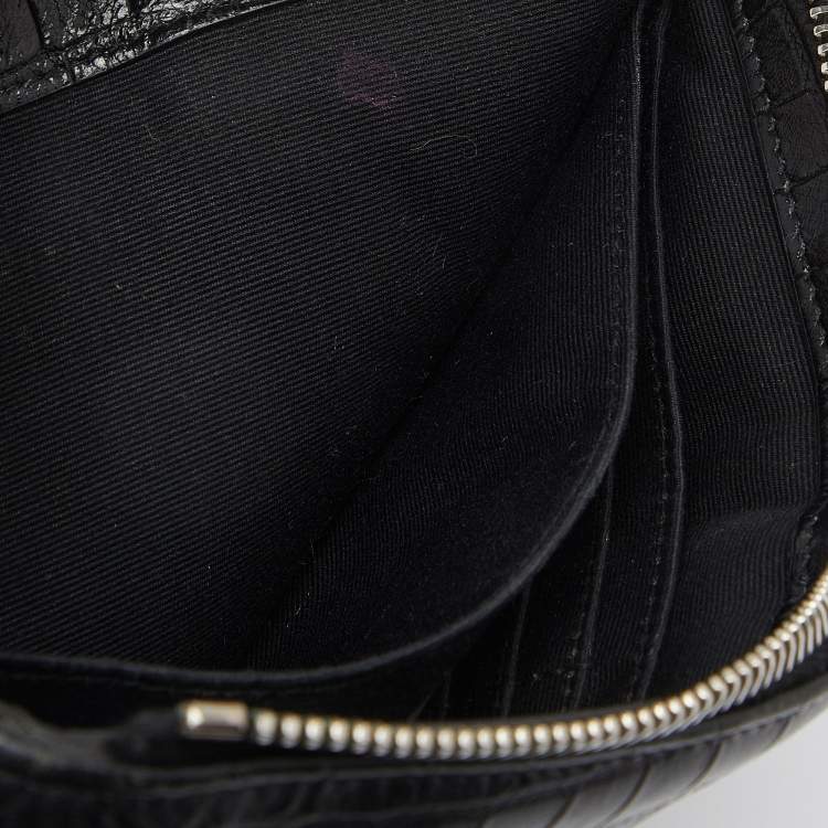 Pre Owned Saint Laurent Black Croc Embossed Leather Monogram Zip Pouch