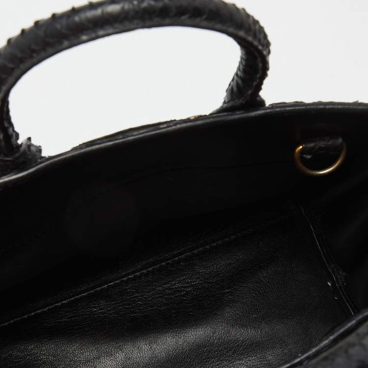 Pre Owned Saint Laurent Black/Gold Python Nano Classic Sac De Jour Tote