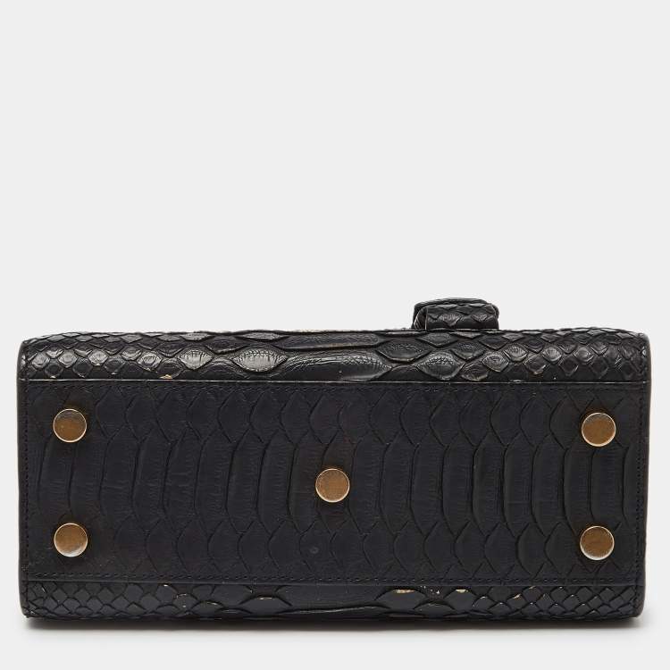 Pre Owned Saint Laurent Black/Gold Python Nano Classic Sac De Jour Tote