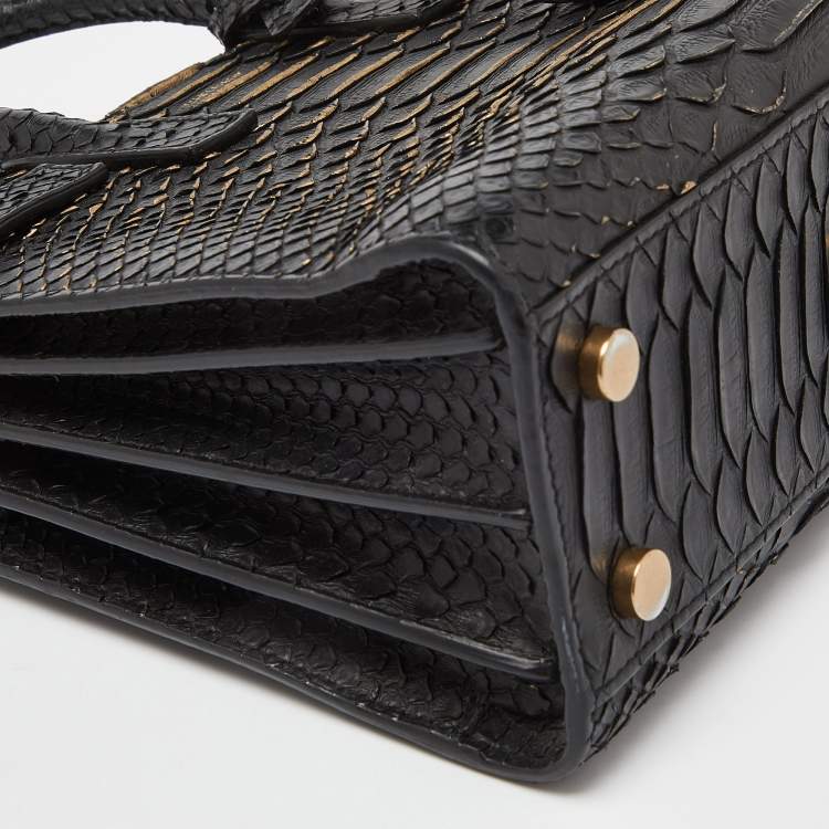 Pre Owned Saint Laurent Black/Gold Python Nano Classic Sac De Jour Tote