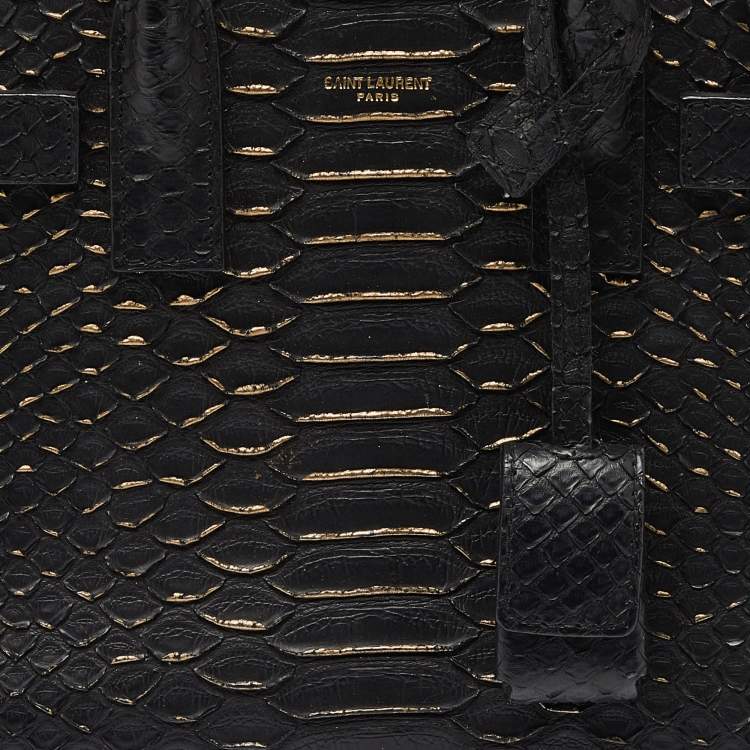 Pre Owned Saint Laurent Black/Gold Python Nano Classic Sac De Jour Tote