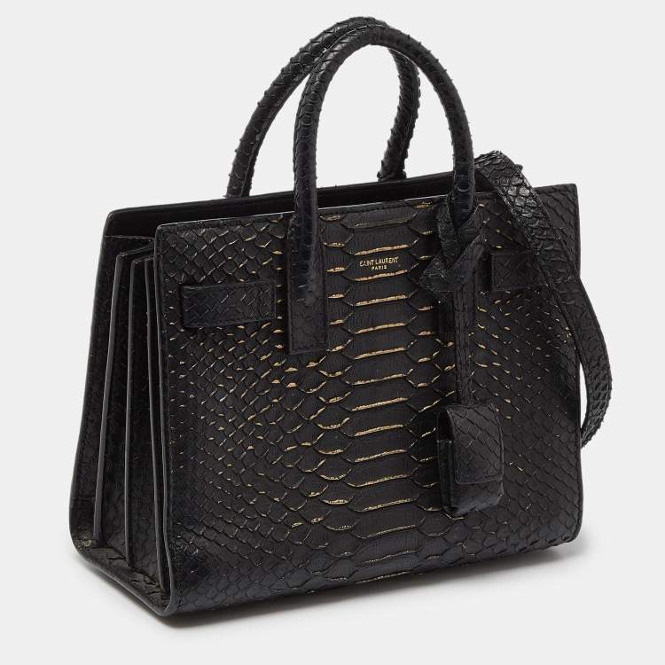 Pre Owned Saint Laurent Black/Gold Python Nano Classic Sac De Jour Tote