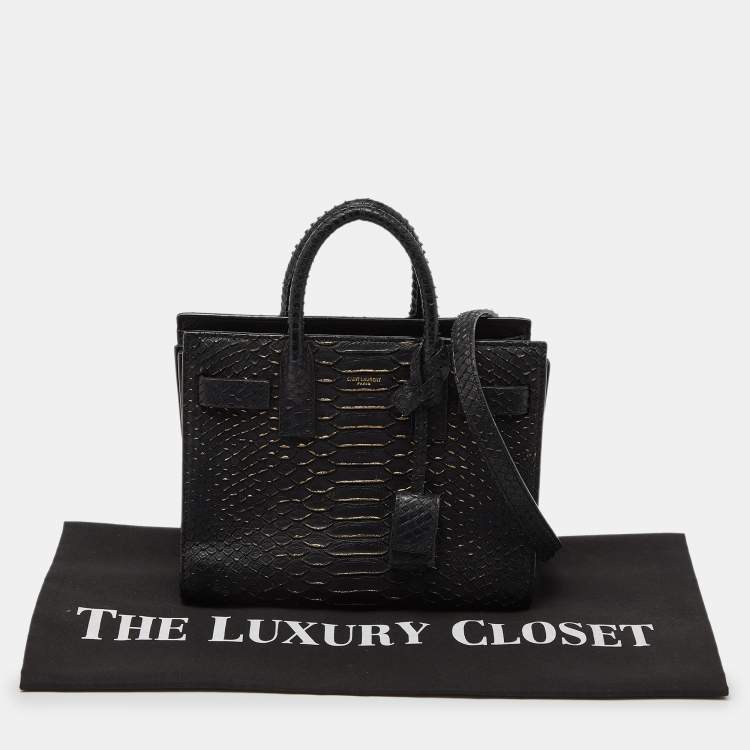 Pre Owned Saint Laurent Black/Gold Python Nano Classic Sac De Jour Tote
