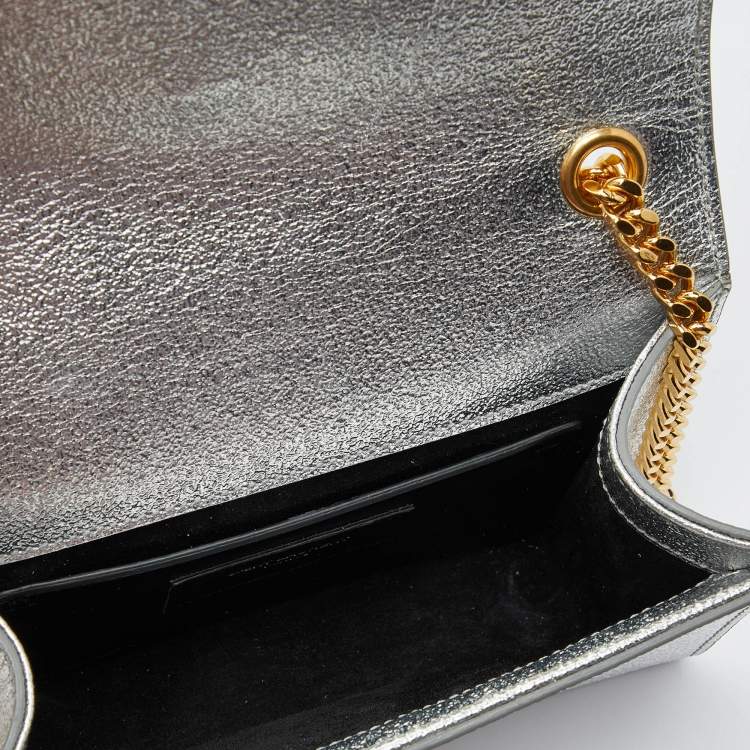 Pre Owned Saint Laurent Silver Leather Small Kate Chain Crossbody Bag