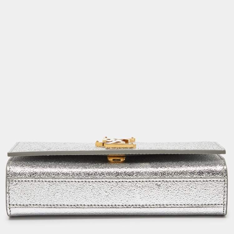 Pre Owned Saint Laurent Silver Leather Small Kate Chain Crossbody Bag
