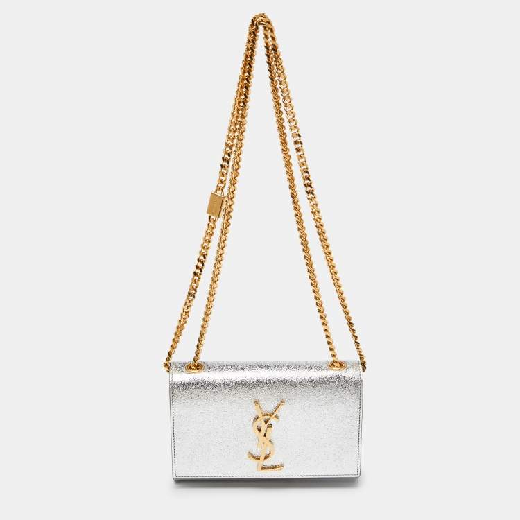 Pre Owned Saint Laurent Silver Leather Small Kate Chain Crossbody Bag