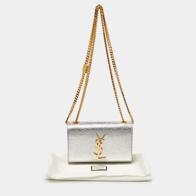 Pre Owned Saint Laurent Silver Leather Small Kate Chain Crossbody Bag