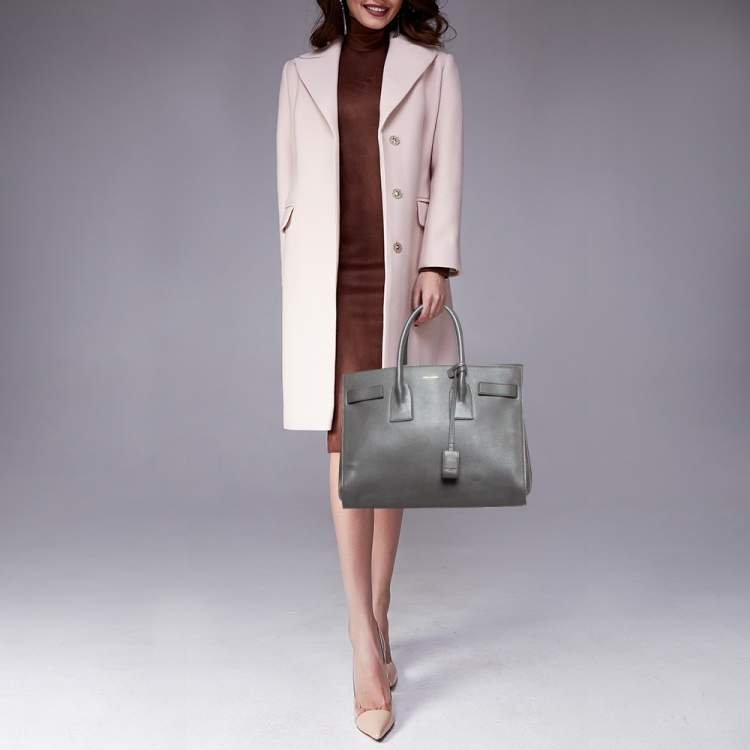 Pre Owned Saint Laurent Grey Leather Small Classic Sac De Jour Tote