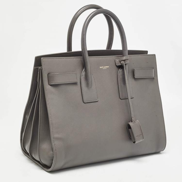 Pre Owned Saint Laurent Grey Leather Small Classic Sac De Jour Tote