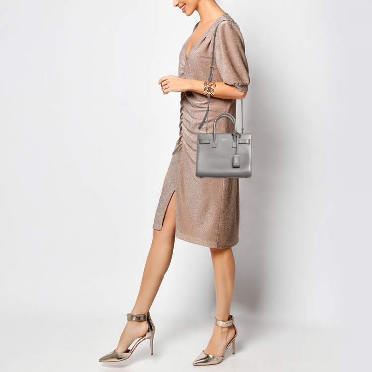 Pre Owned Saint Laurent Grey Leather Nano Classic Sac De Jour Tote
