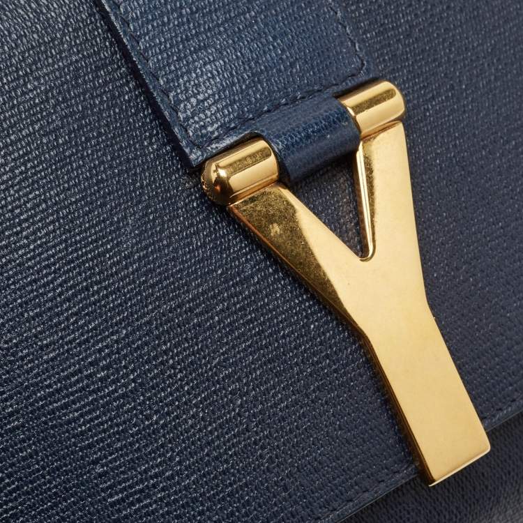 مملوكة مسبقًا Yves Saint Laurent Navy Blue Leather Y-Ligne Clutch