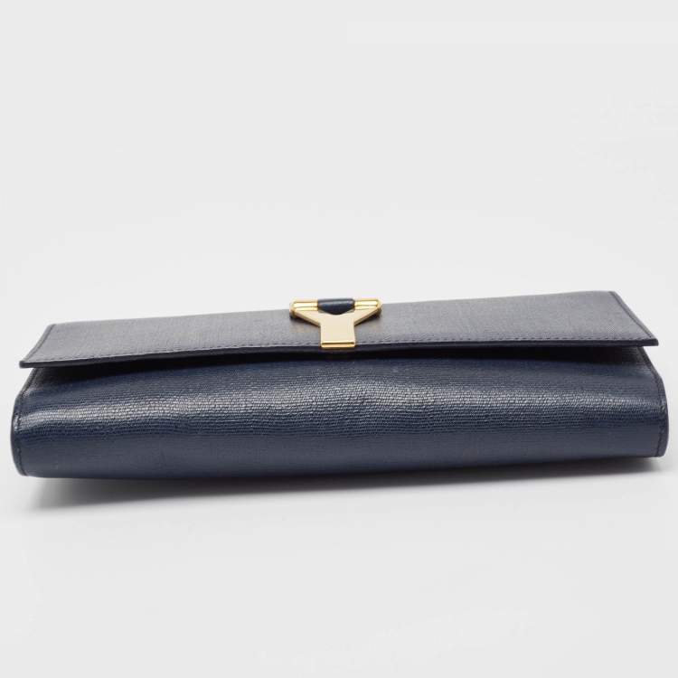 مملوكة مسبقًا Yves Saint Laurent Navy Blue Leather Y-Ligne Clutch