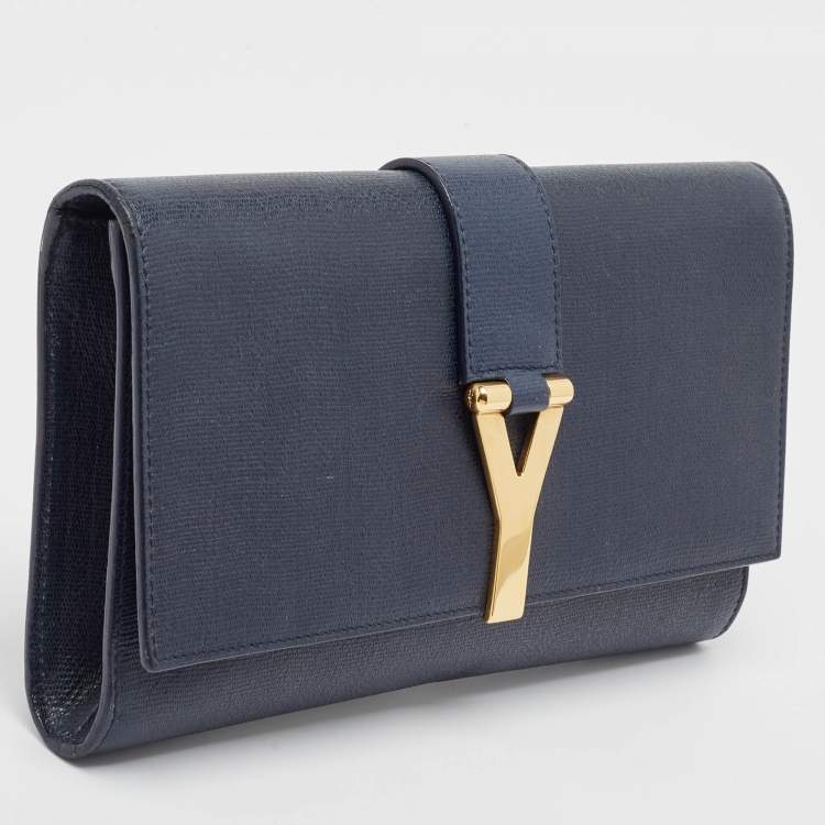 مملوكة مسبقًا Yves Saint Laurent Navy Blue Leather Y-Ligne Clutch