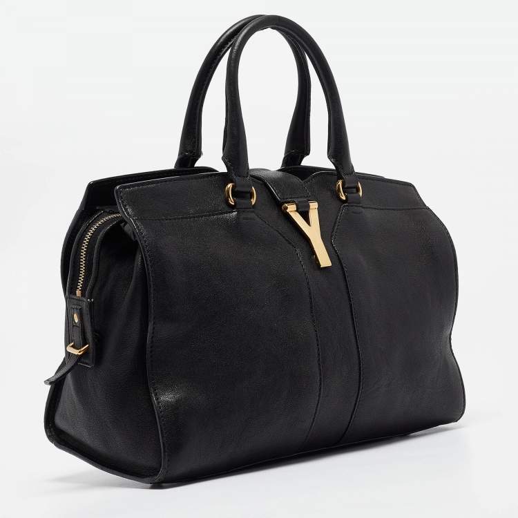 Pre Owned Saint Laurent Black Leather Small Ligne Y Cabas Chyc Tote