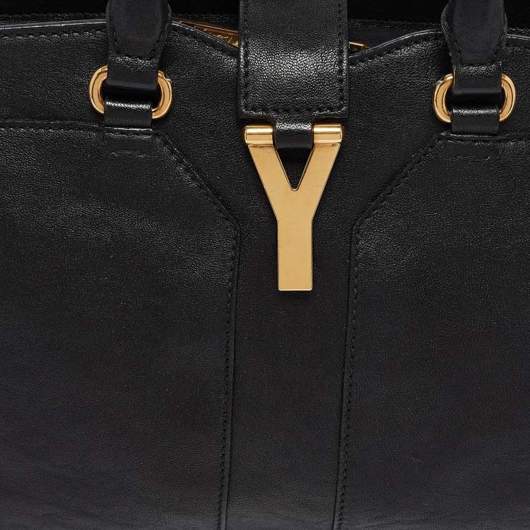Pre Owned Saint Laurent Black Leather Small Ligne Y Cabas Chyc Tote