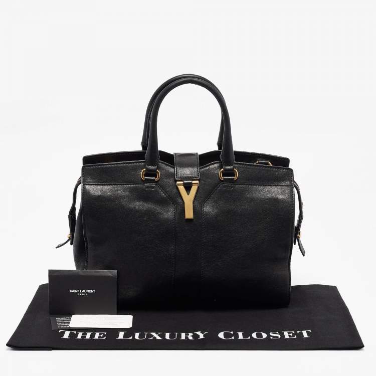 Pre Owned Saint Laurent Black Leather Small Ligne Y Cabas Chyc Tote