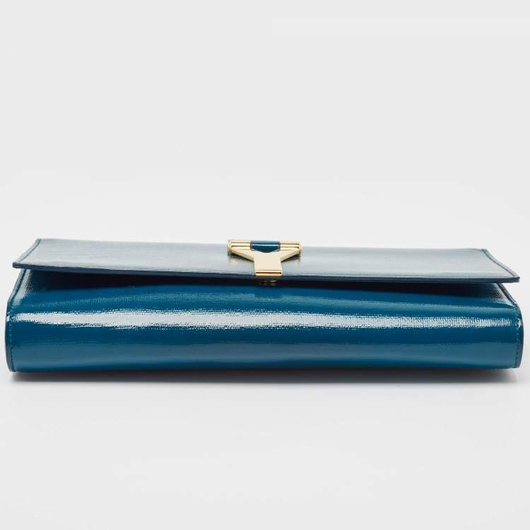 مملوكة مسبقًا Saint Laurent Teal Green Patent Leather Y Line Clutch