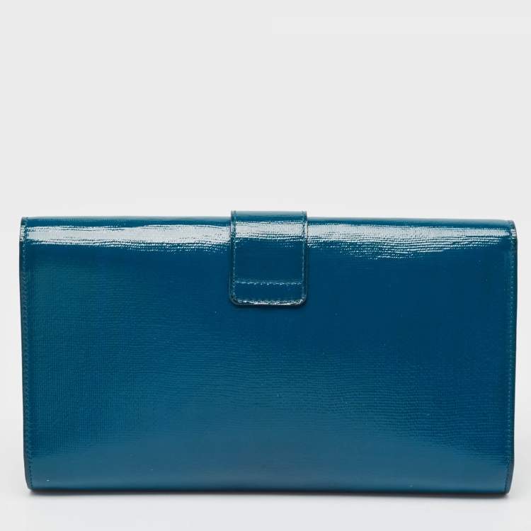 مملوكة مسبقًا Saint Laurent Teal Green Patent Leather Y Line Clutch