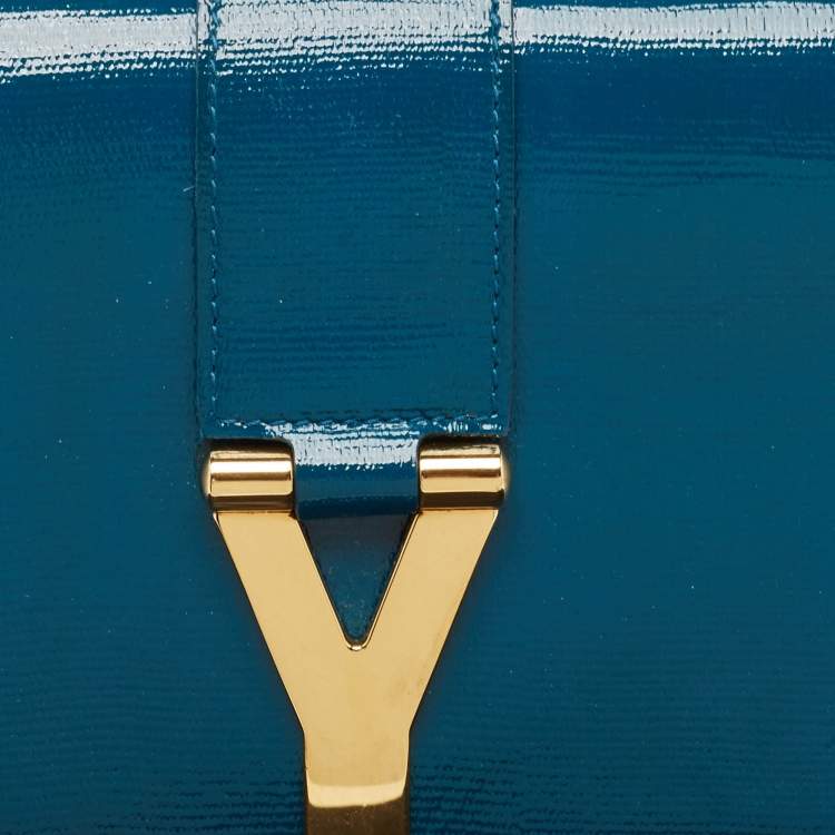 مملوكة مسبقًا Saint Laurent Teal Green Patent Leather Y Line Clutch