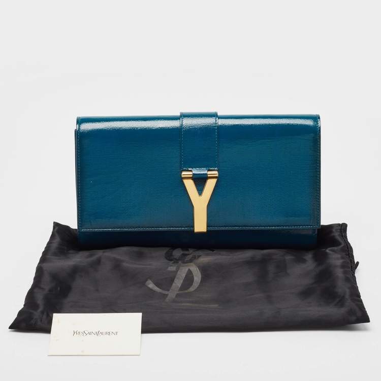 مملوكة مسبقًا Saint Laurent Teal Green Patent Leather Y Line Clutch