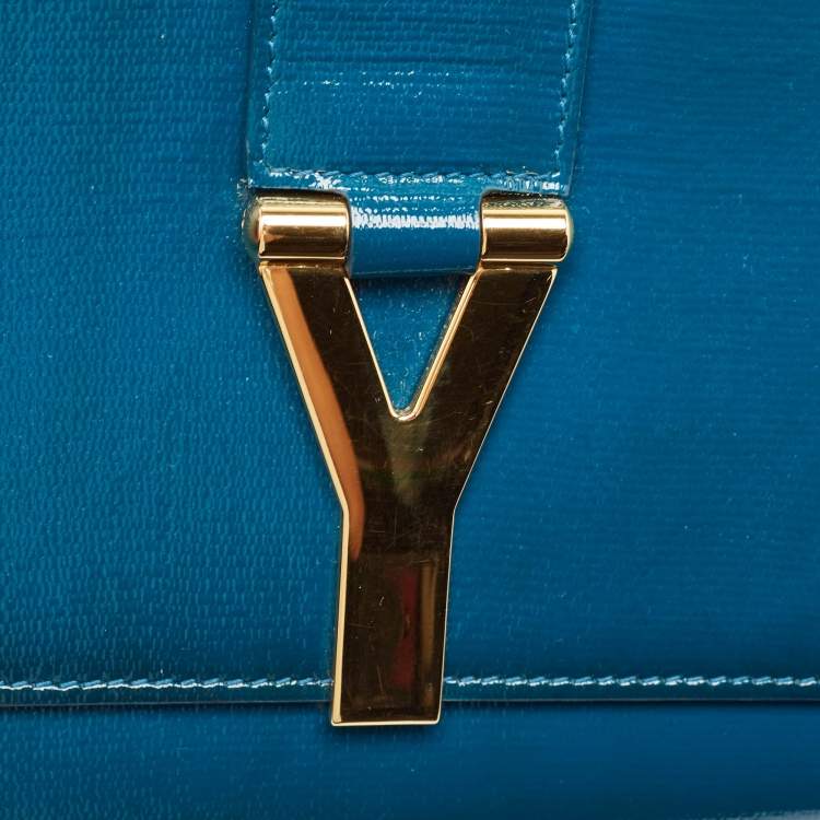 مملوكة مسبقًا Saint Laurent Teal Green Patent Leather Y Line Clutch