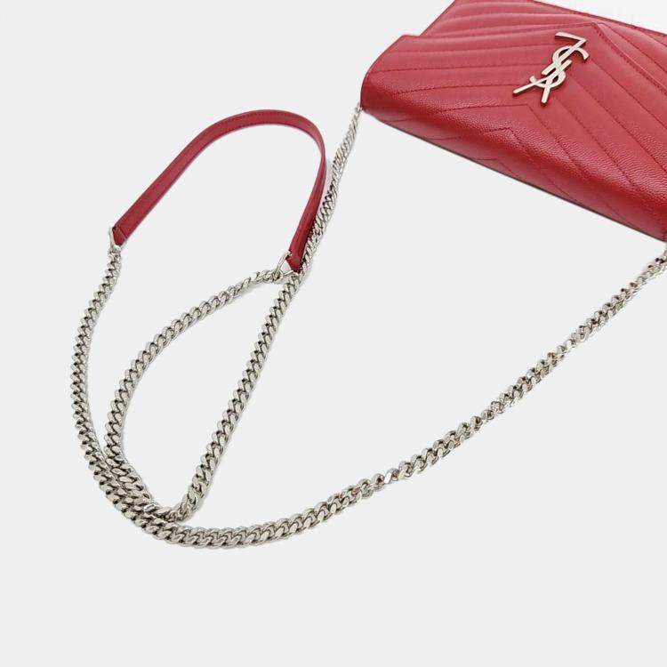 Pre Owned Saint Laurent Red Leather Cassandra Mini Crossbody Bag
