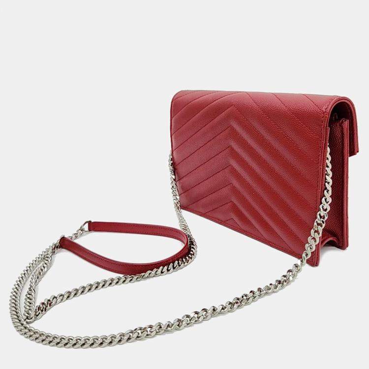Pre Owned Saint Laurent Red Leather Cassandra Mini Crossbody Bag