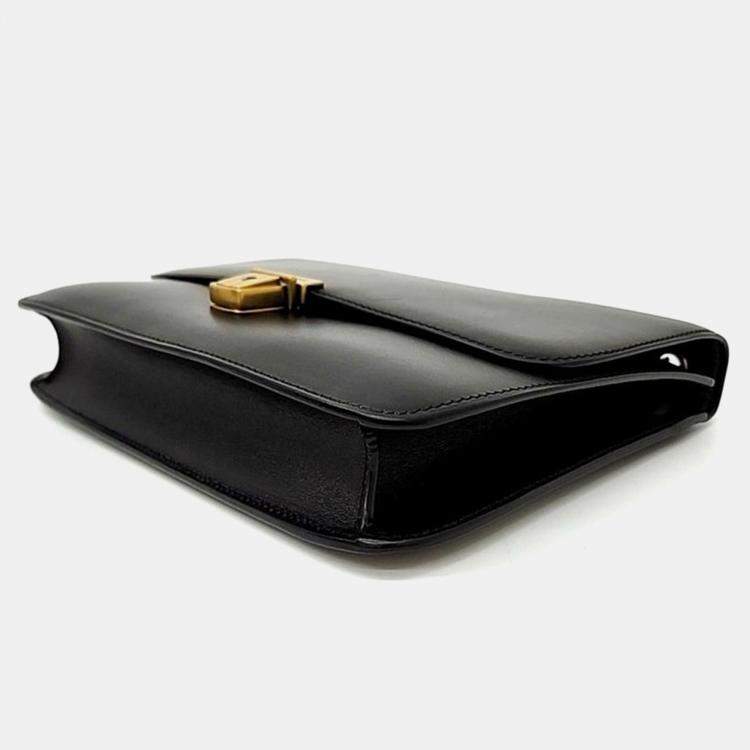 Pre Owned Saint Laurent Black Leather Tuc Shoulder Bag