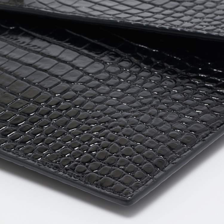 Pre Owned Saint Laurent Black Croc Embossed Leather Uptown Clutch