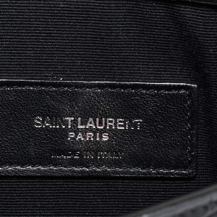 Pre Owned Saint Laurent Black Croc Embossed Leather Uptown Clutch