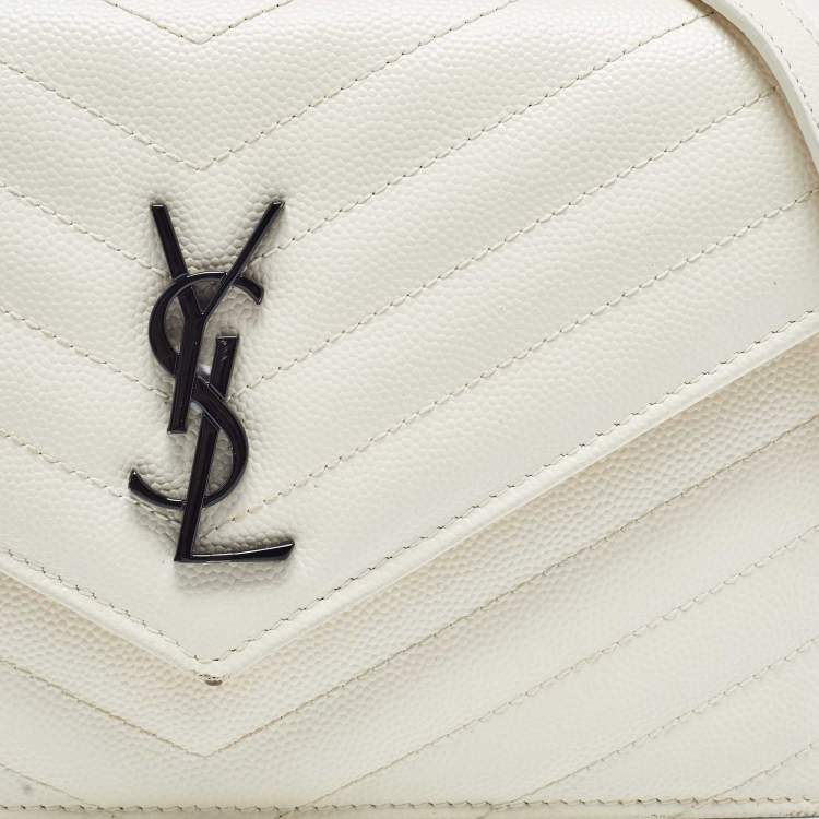 Pre Owned Saint Laurent Cream Matelassé Leather Monogram Envelope Wallet on Chain