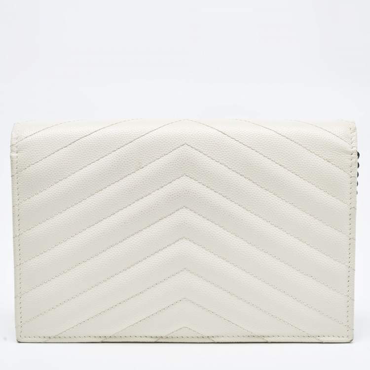 Pre Owned Saint Laurent Cream Matelassé Leather Monogram Envelope Wallet on Chain