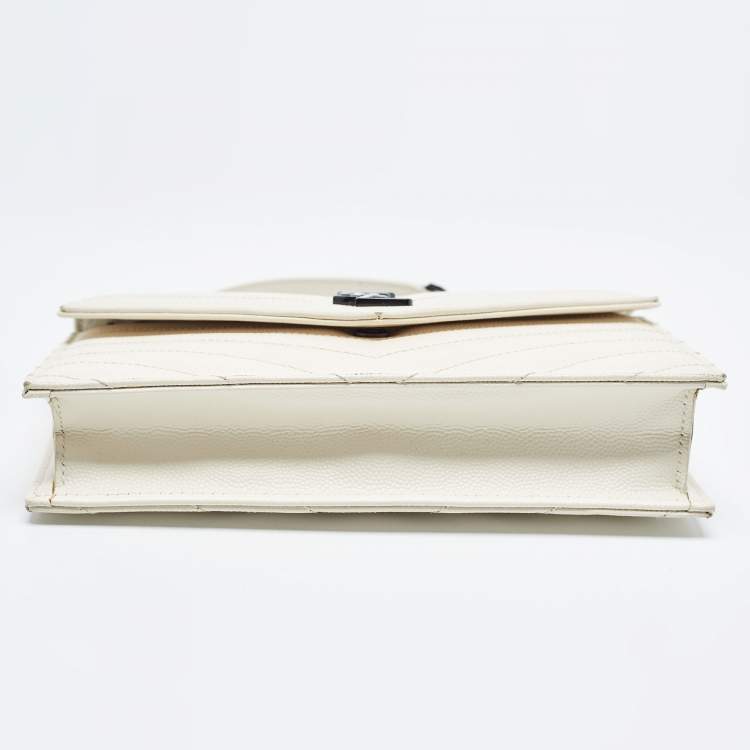 Pre Owned Saint Laurent Cream Matelassé Leather Monogram Envelope Wallet on Chain