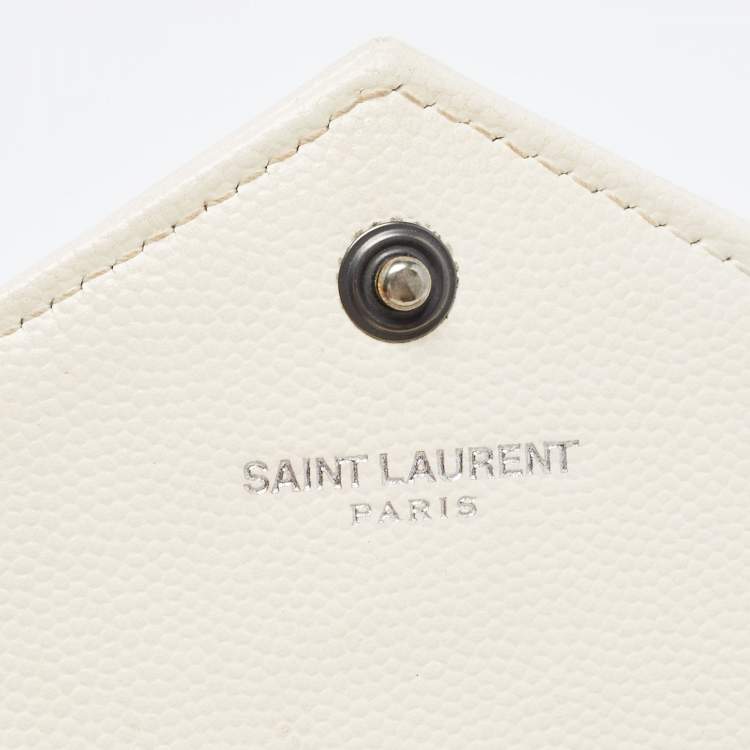 Pre Owned Saint Laurent Cream Matelassé Leather Monogram Envelope Wallet on Chain