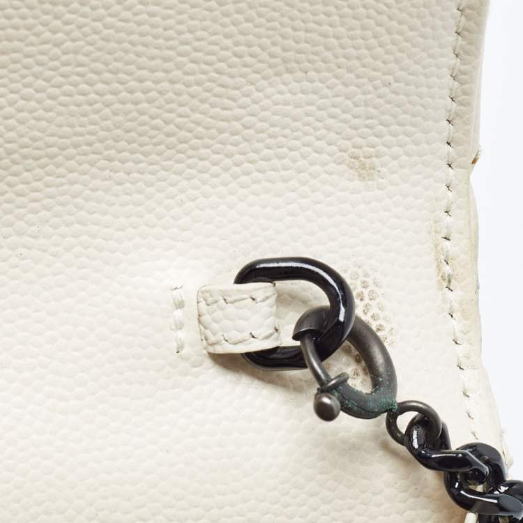 Pre Owned Saint Laurent Cream Matelassé Leather Monogram Envelope Wallet on Chain
