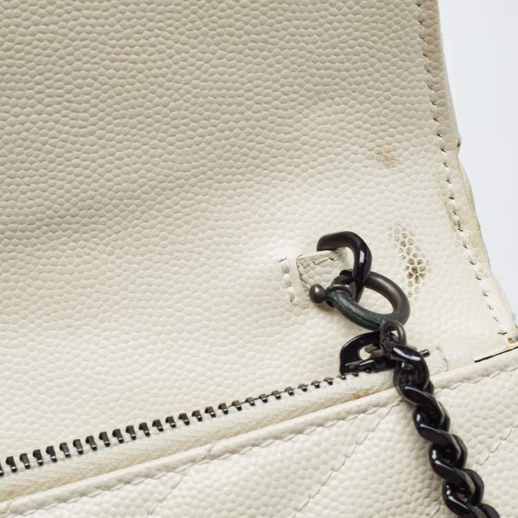 Pre Owned Saint Laurent Cream Matelassé Leather Monogram Envelope Wallet on Chain