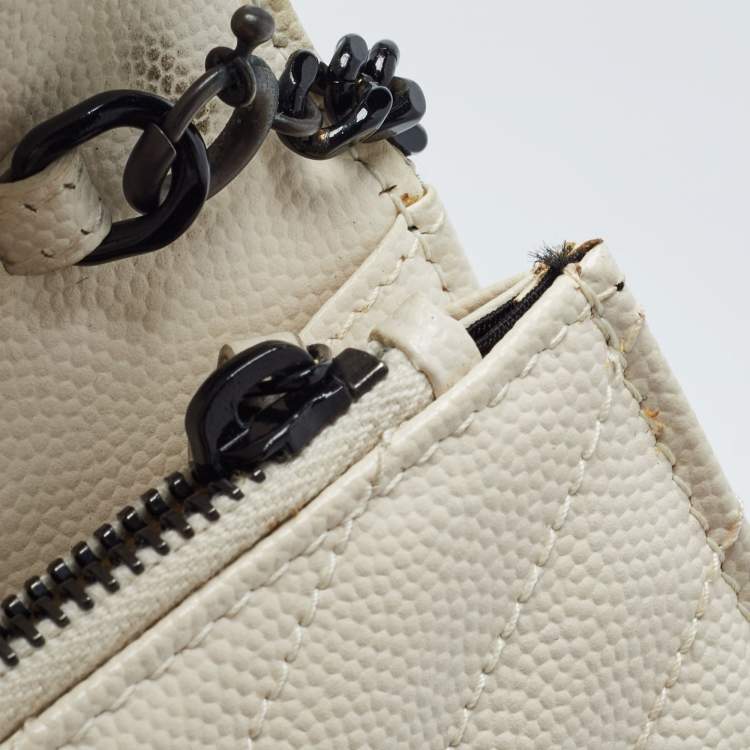 Pre Owned Saint Laurent Cream Matelassé Leather Monogram Envelope Wallet on Chain