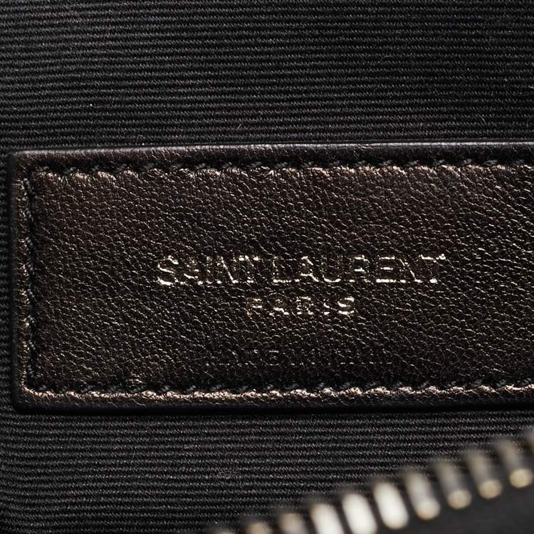 Pre Owned Saint Laurent Black Croc Embossed Leather Monogram Zip Pouch
