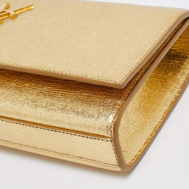Pre Owned Saint Laurent Gold Leather Cassandre Clutch