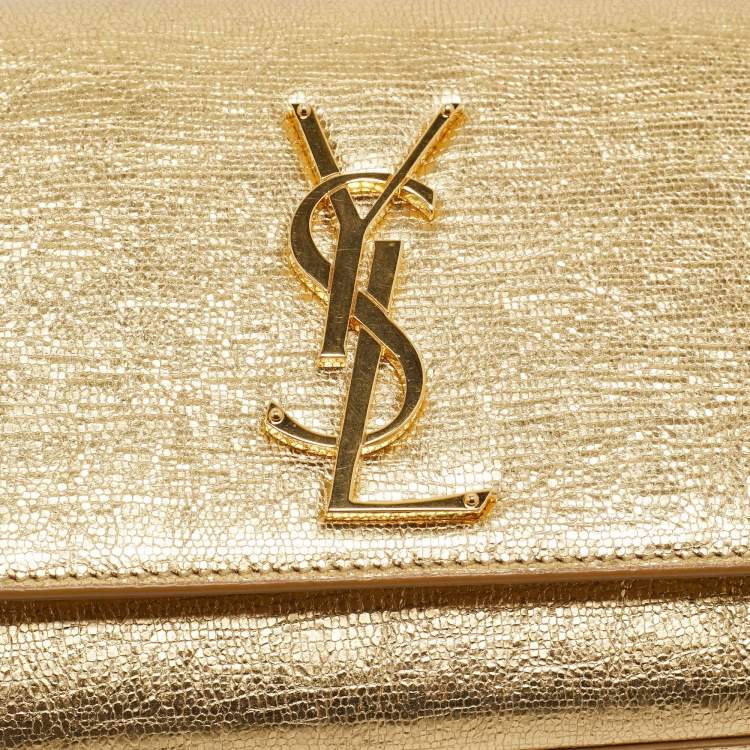 Pre Owned Saint Laurent Gold Leather Cassandre Clutch