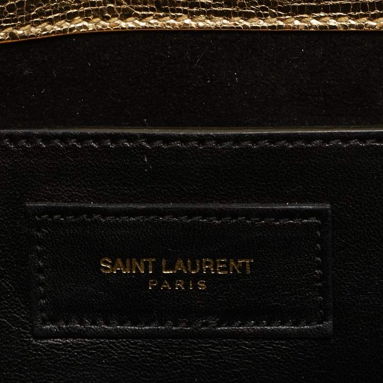 Pre Owned Saint Laurent Gold Leather Cassandre Clutch
