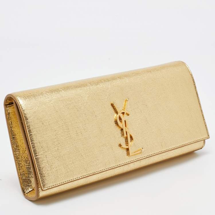 Pre Owned Saint Laurent Gold Leather Cassandre Clutch
