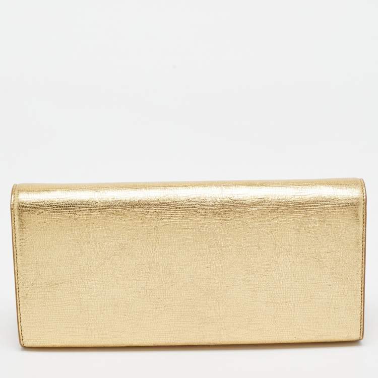 Pre Owned Saint Laurent Gold Leather Cassandre Clutch