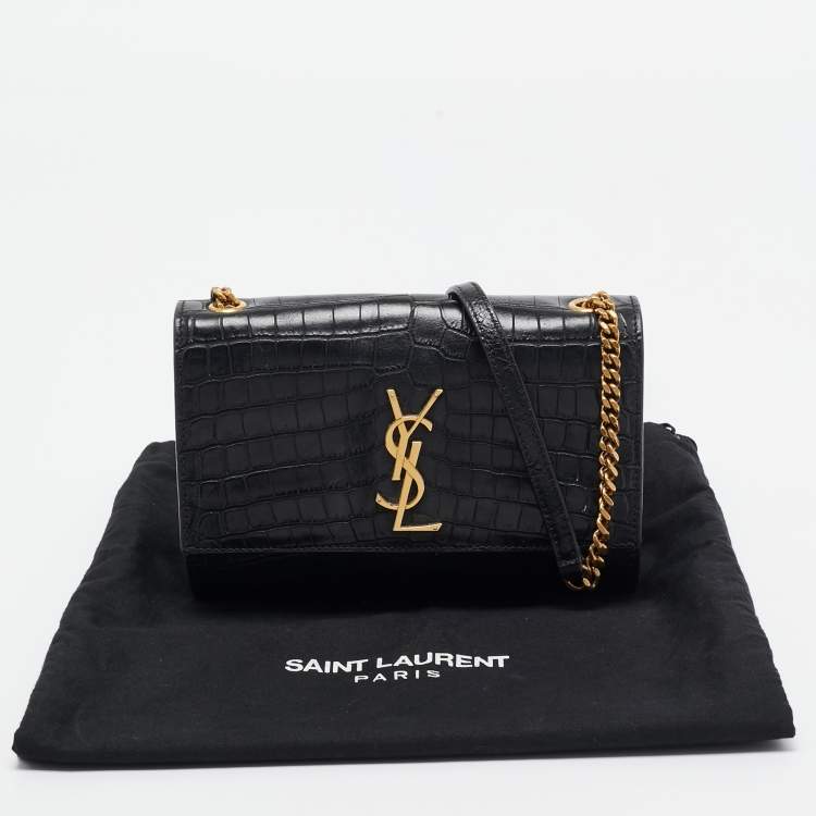 Pre Owned Saint Laurent Black Croc Embossed Leather Sunset Shoulder Bag