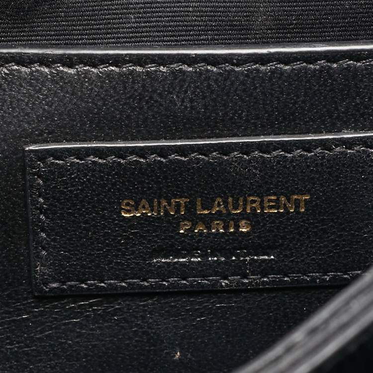 Pre Owned Saint Laurent Black Croc Embossed Leather Sunset Shoulder Bag